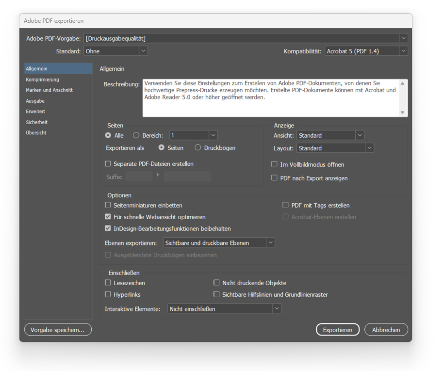 Neue Option in den PDF-Exportvorhaben