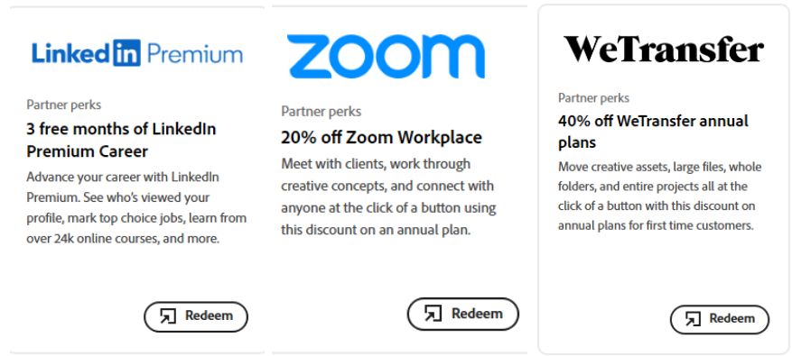 Drei Kacheln für "LinkedIn", "Zoom" und "WeTransfer"