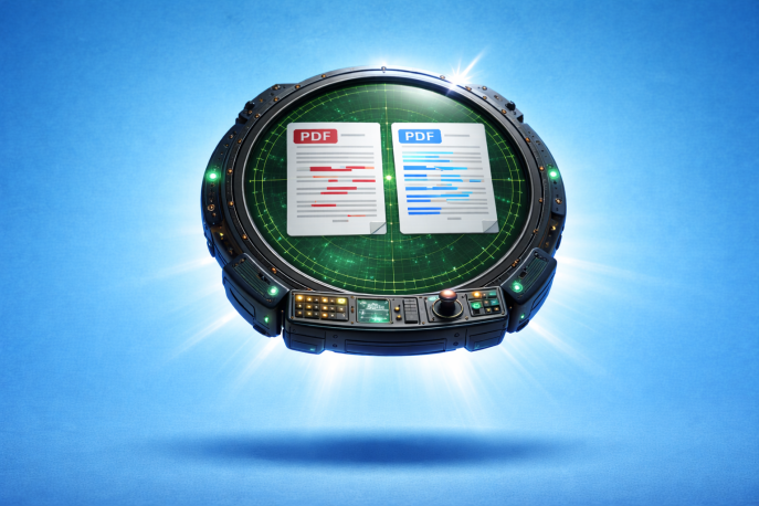 Futuristisches Gerät zum Vergleichen von PDFs