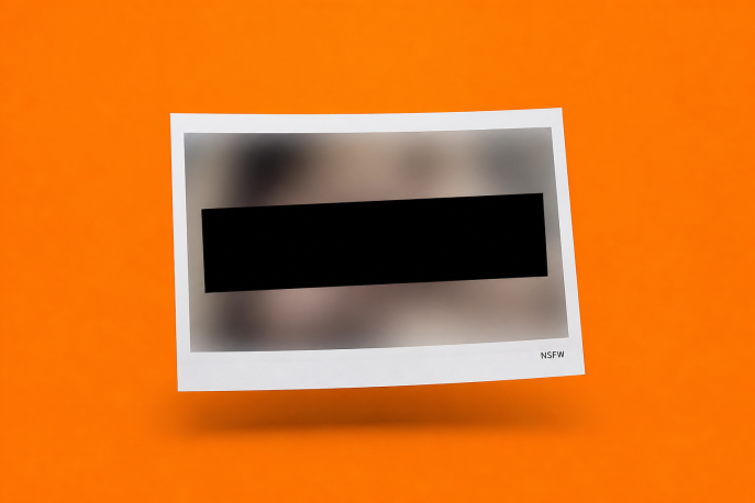 Ein Bild, dass unscharf und mit schwarzem Balken masiert ist