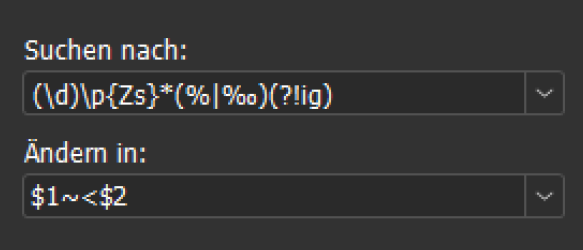 Der GREP ersetzt alle Leerräume (ohne Tab und Umbruch) zwischen Vorzeichen und Ziffer durch ein geschuetztes Leerzeichen mit fester Breite